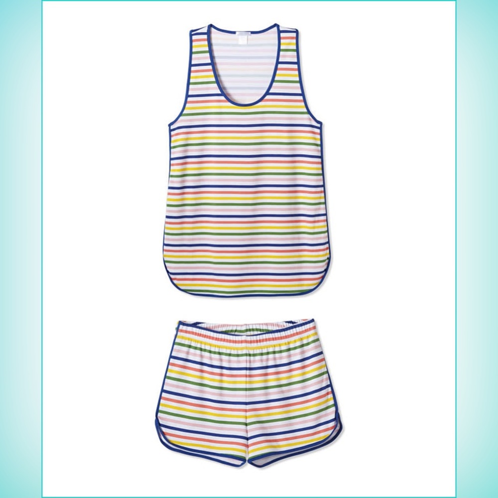 Lake Pajamas Pima knit tank short set in rainbow stripe size XS.